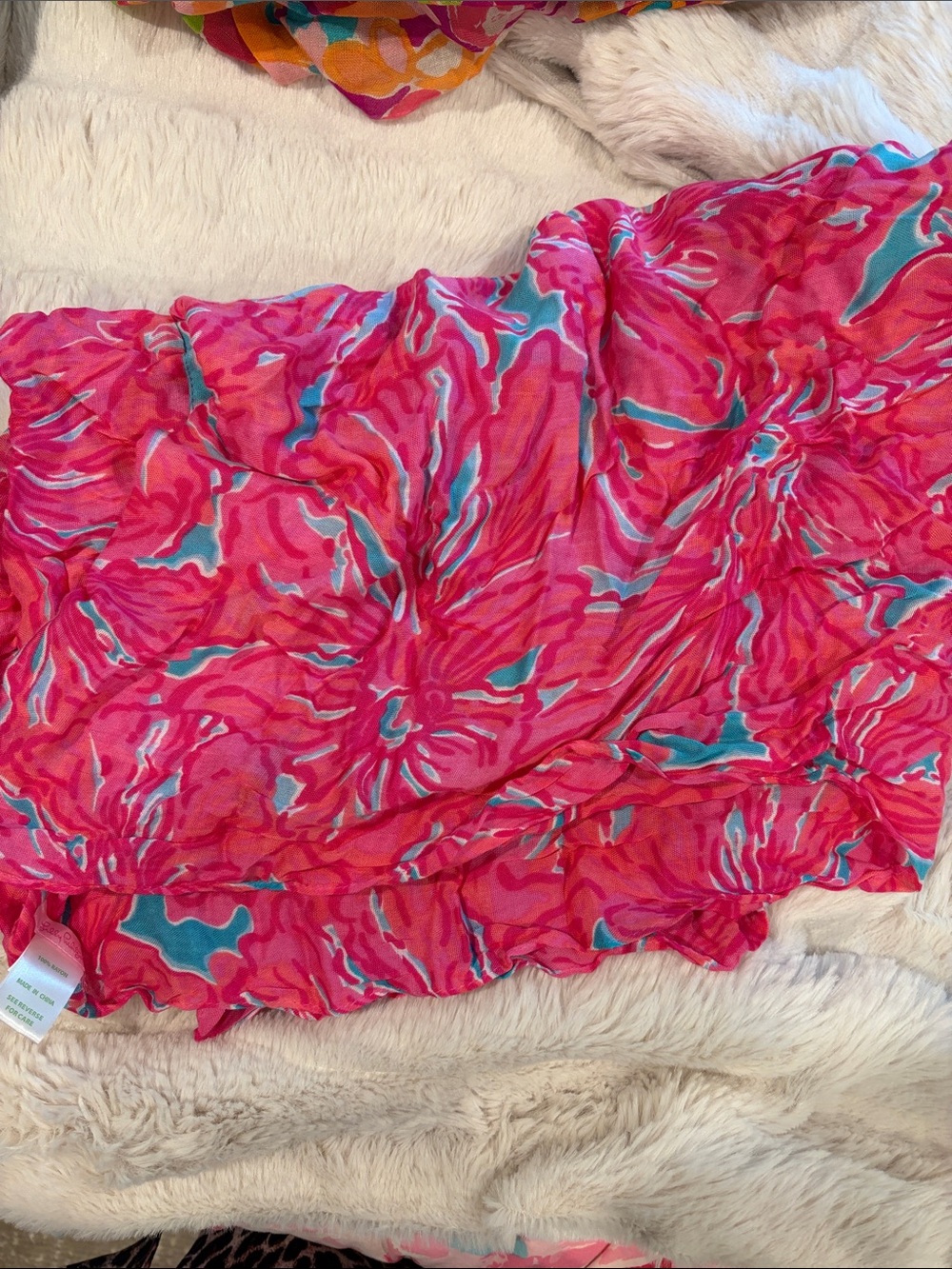 Lilly Pulitzer Pink & Turquoise Floral Print Lightweight Scarf